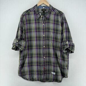 CPO PROVISIONS Shirt Mens XL Plaid Madras Button Down Roll Tab Sleeve Purple